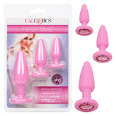 First Time Crystal Booty Kit Pink - 3 Graduated Sizes Smooth Silicone Anal Plugs with Crystal Inlay > Anal Range > Butt Plug Kits